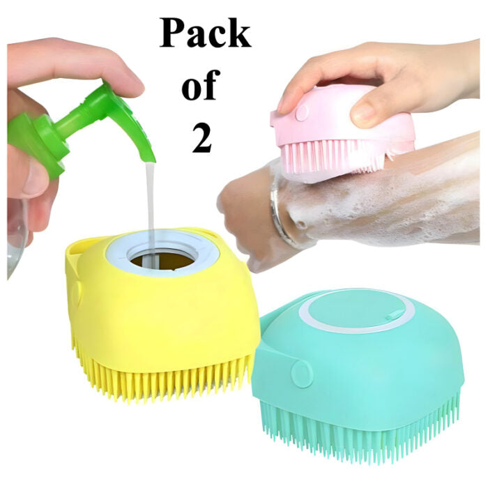 Set of 2 Soft Silicone Massage Bath Brushes with Soap Dispenser