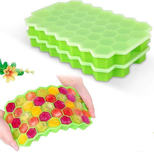 Silicone Ice Tray With Cap Push Pop Out Round Mini Ice Cube Trays With Plastic Cover Flexible Silicone Bottom